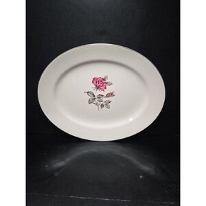 Homer‎ Laughlin Tiffany Rose Oval Platter Tray Dark Pink Rose W Gray Leaves